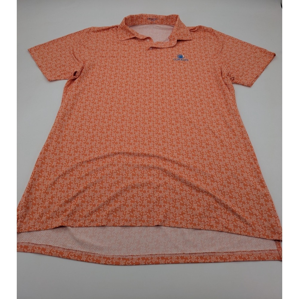 Draddy Sport Polo Mens L Orange Floral Performance Stretch Short Sleeve Custom